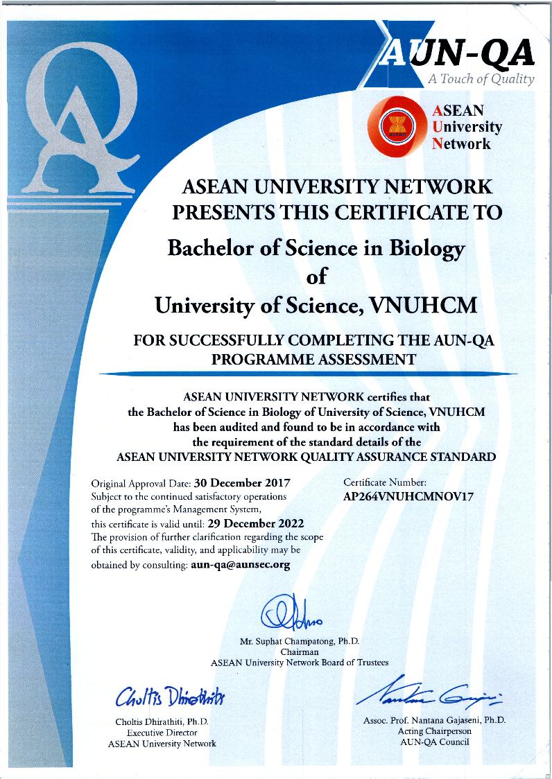 Chương trình Cử nhân ngành Sinh học đạt tiêu chuẩn AUN-QA