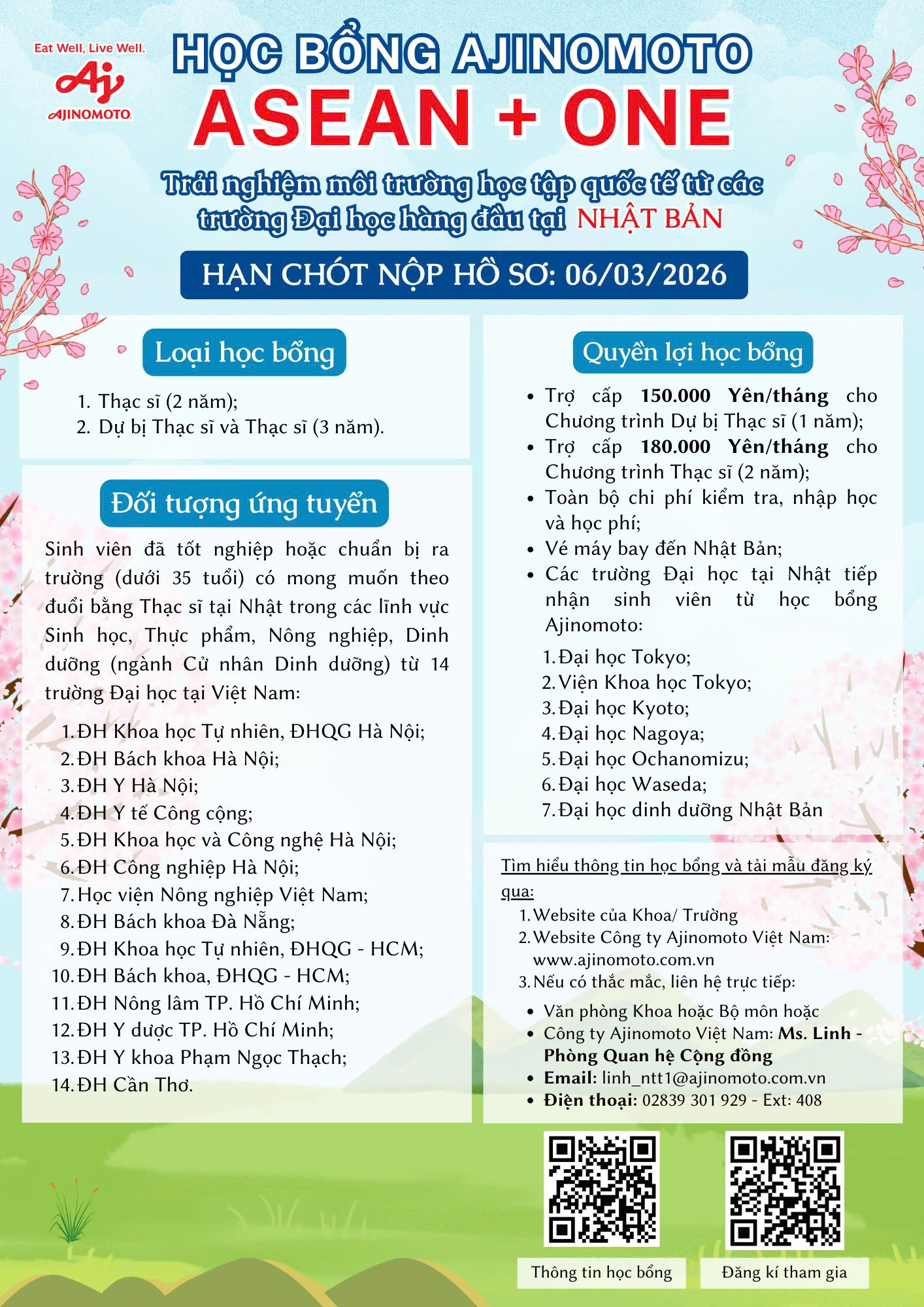 HỌC BỔNG AJINOMOTO ASEAN+ONE - CƠ HỘI TRẢI NGHIỆM MÔI TRƯỜNG HỌC TẬP QUỐC TẾ TỪ CÁC TRƯỜNG ĐẠI HỌC HÀNG ĐẦU TẠI NHẬT BẢN